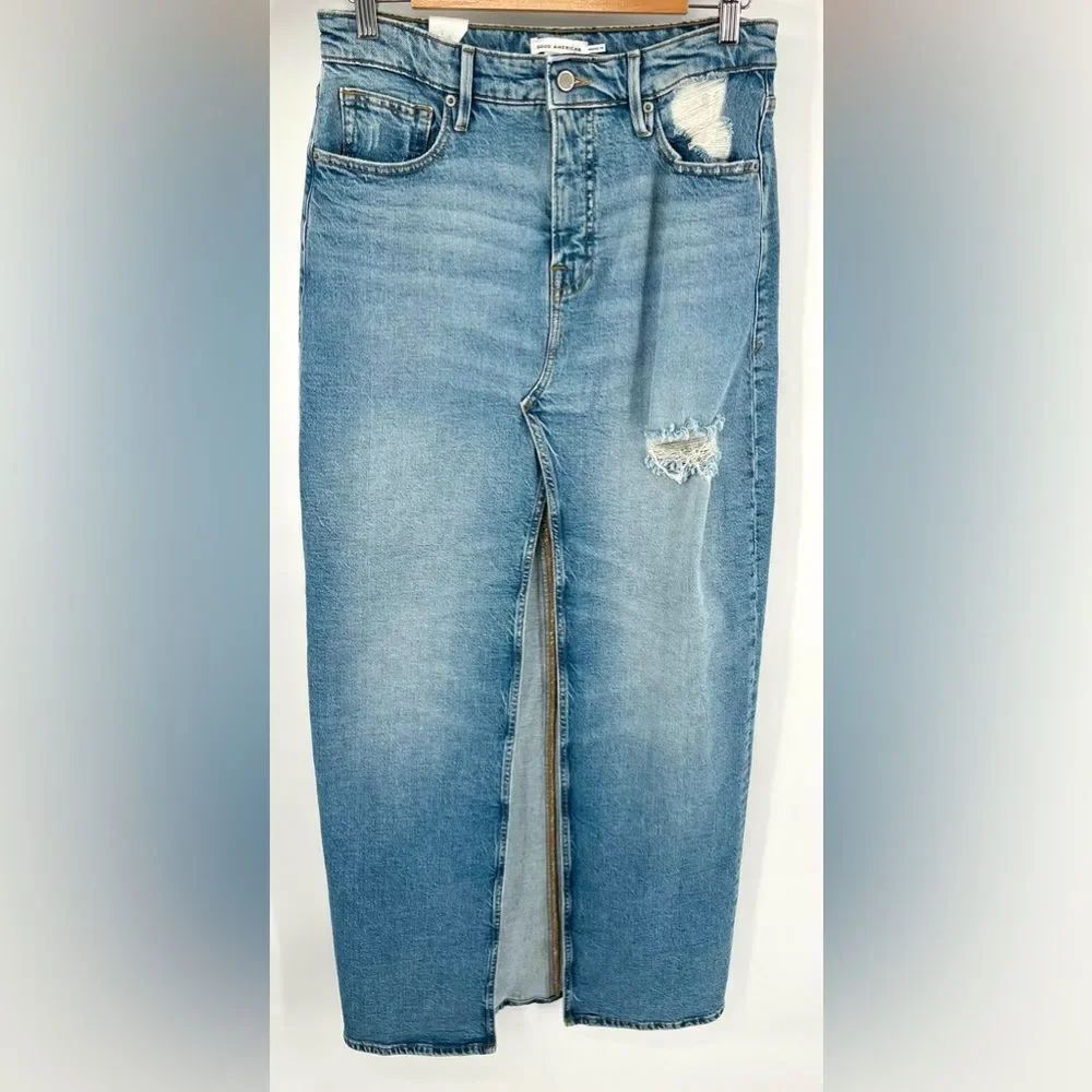 Good American women’s good ease denim indigo maxi skirt size 4/27 NWT